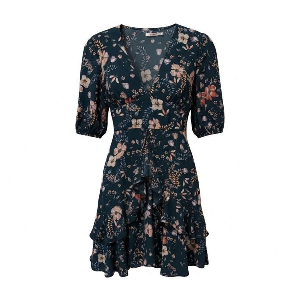 Francesca’s NWT dark green floral ruffle dress, medium
